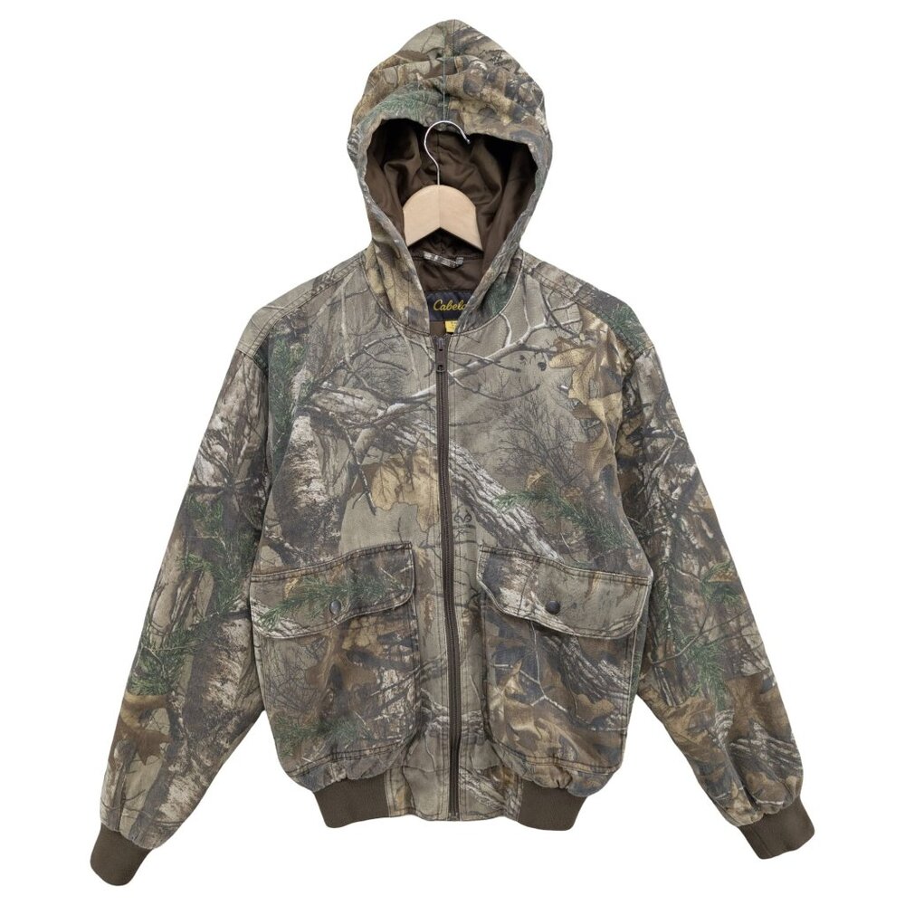 Cabelas Realtree Xtra Camo Jacket Boys Green Hooded Hunting Full Zip Size S